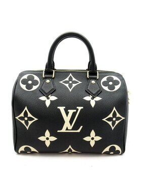 Louis Vuitton Speedy Bandouliere 25 Monogram Empreinte Handbag Black Beige